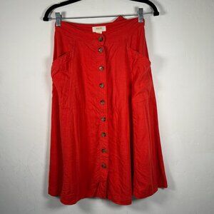 Maeve By Anthropologie Red Button Front Pockets Tie Waist A-Line Skirt Size 0
